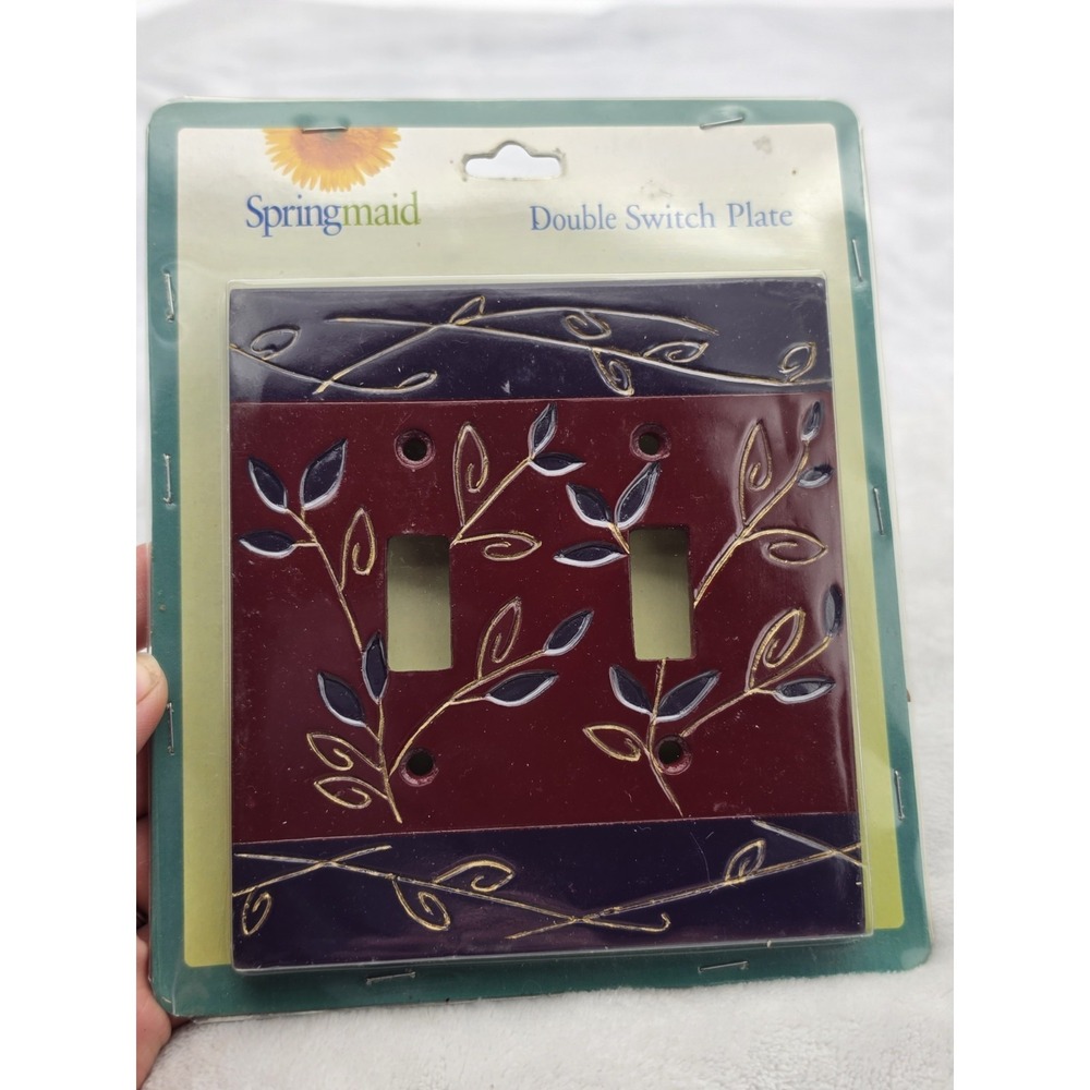 VTG Nos  Springmaid Decorative Wall Plates Maroon Purple Leaf Double Switch
